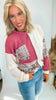 Burgundy Patchwork Knit Long Sleeve Pullover Top