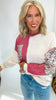 Burgundy Patchwork Knit Long Sleeve Pullover Top