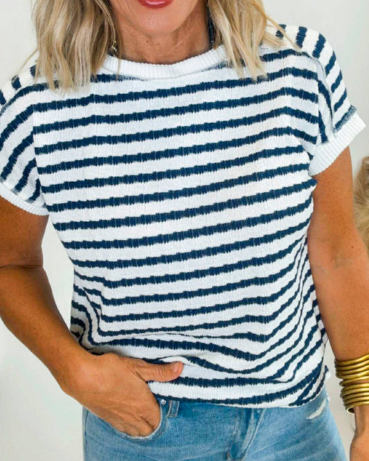 Stripe Textured Short Sleeve Top