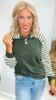 Olive Stripe Contrast Button Front Hoodie