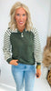 Olive Stripe Contrast Button Front Hoodie