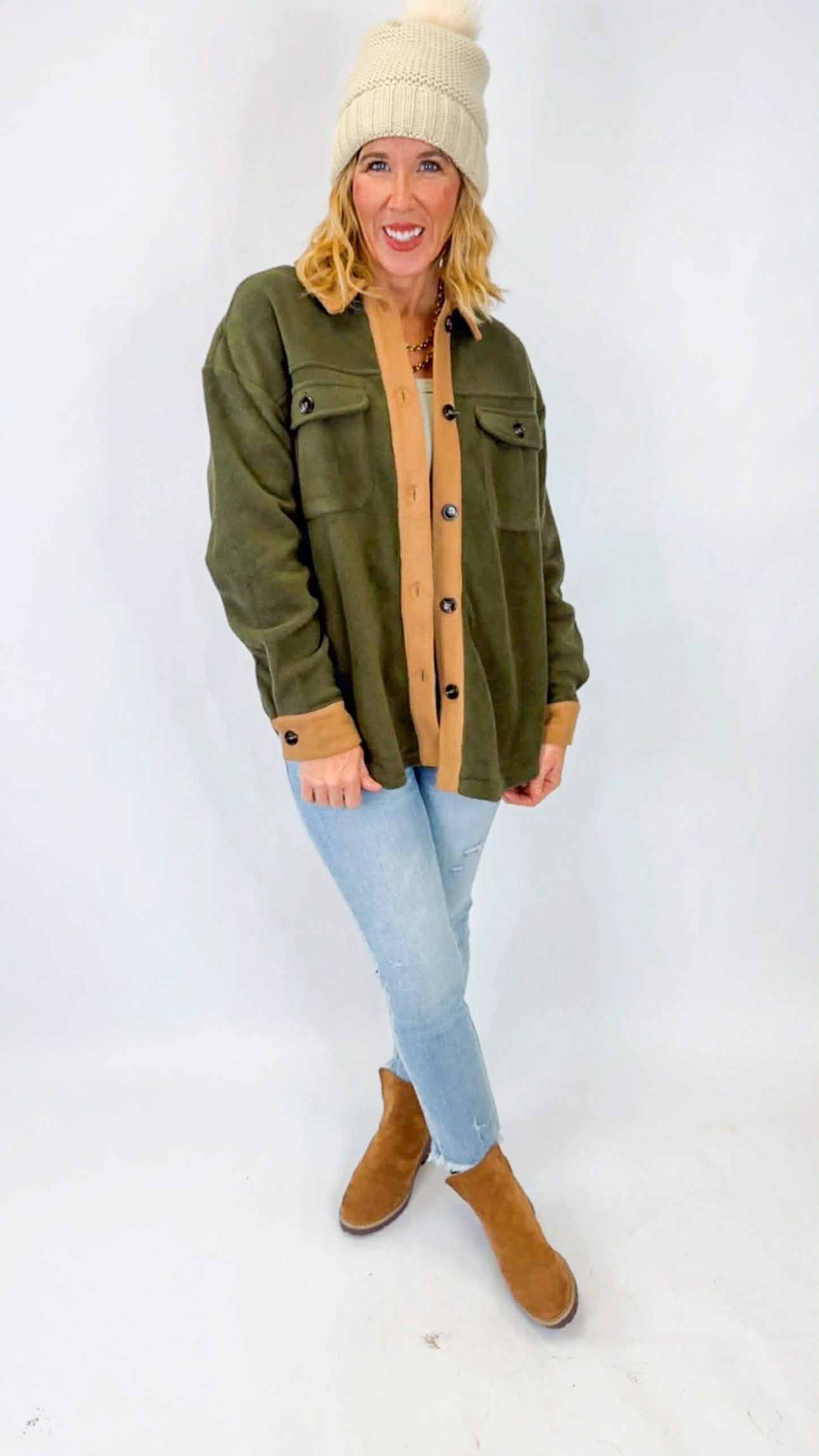 Fuzzy Fleece Oversized Color Block Shacket