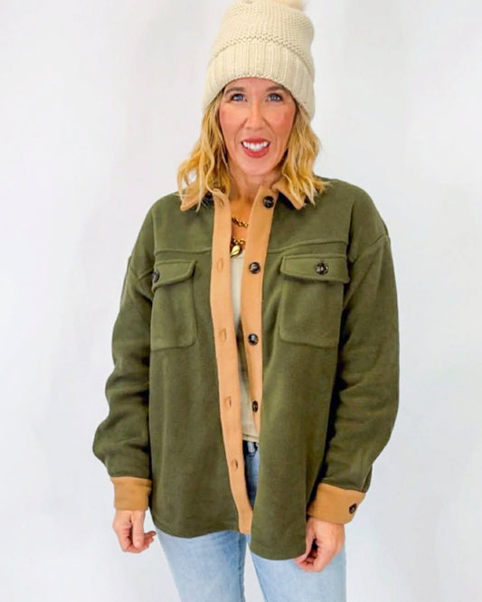 Fuzzy Fleece Oversized Color Block Shacket