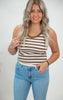 Contrast Stripe Scoop Neck Built-in Bra Tank Top