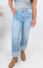High Rise Ankle Straight Wide Cuffed Denim Jeans | RISEN