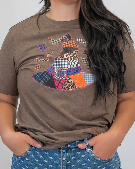 Haunted Patchwork Witch Graphic T-shirt