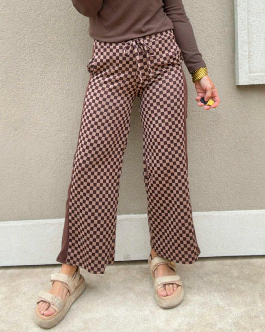 Brown Checkerboard Contrast Matching Pants