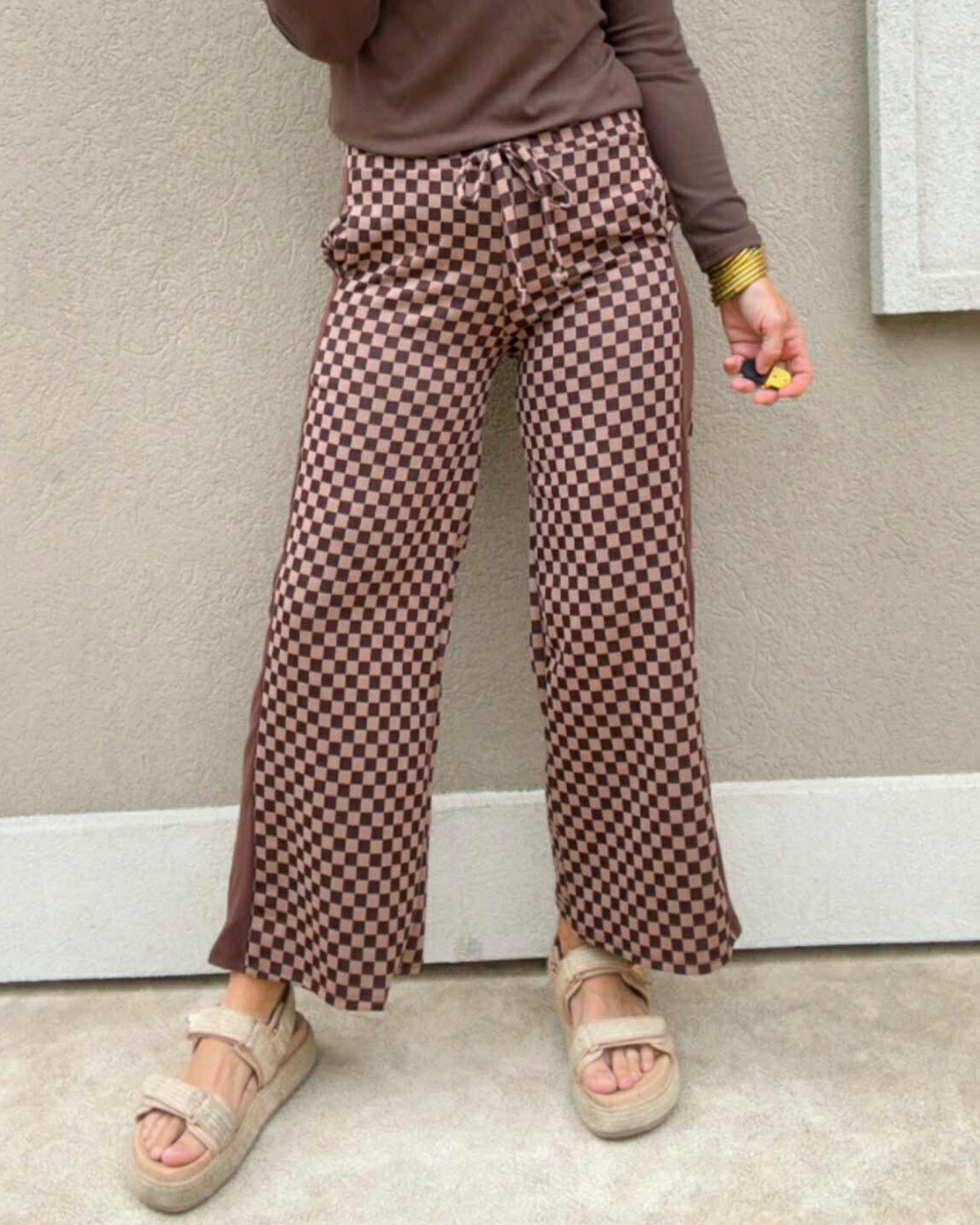 Brown Checkerboard Contrast Matching Pants
