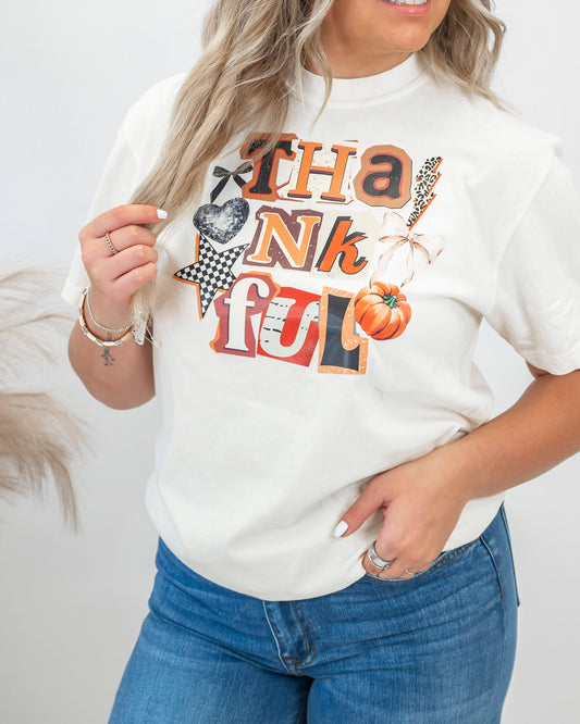 Fall Thankful Collage Garment Graphic T-shirt