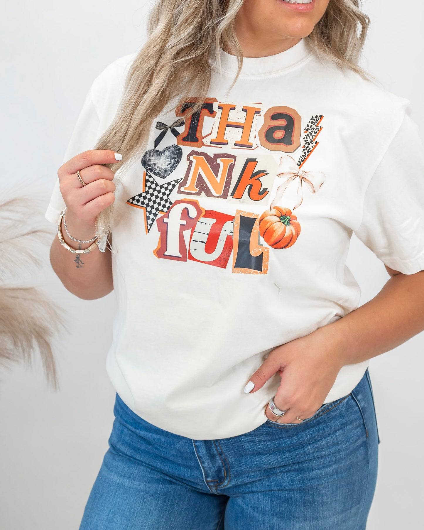 Fall Thankful Collage Garment Graphic T-shirt
