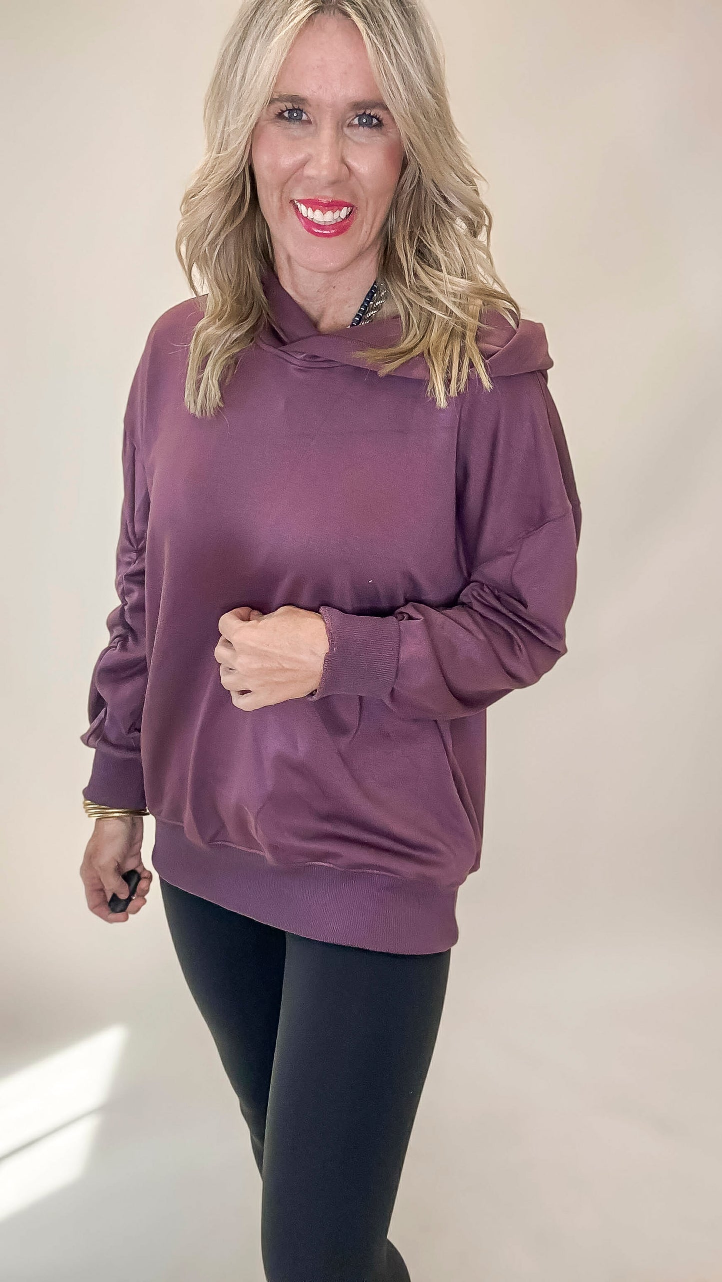 Luxeknit Rutched Sleeve Hoodie (2 COLORS)