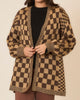 Brown Checker Jacquard Knit Open Cardigan | COZY CO *30A SEPT PREORDER