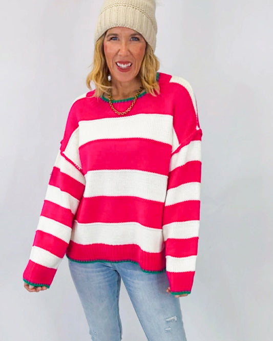 Stripe Sweater With Edge Accent Detail