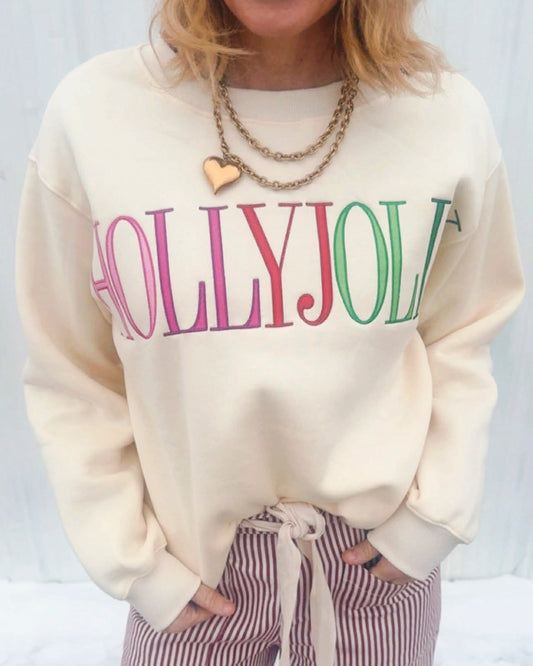 Holly Jolly Embroidered Fleece Terry Sweatshirt