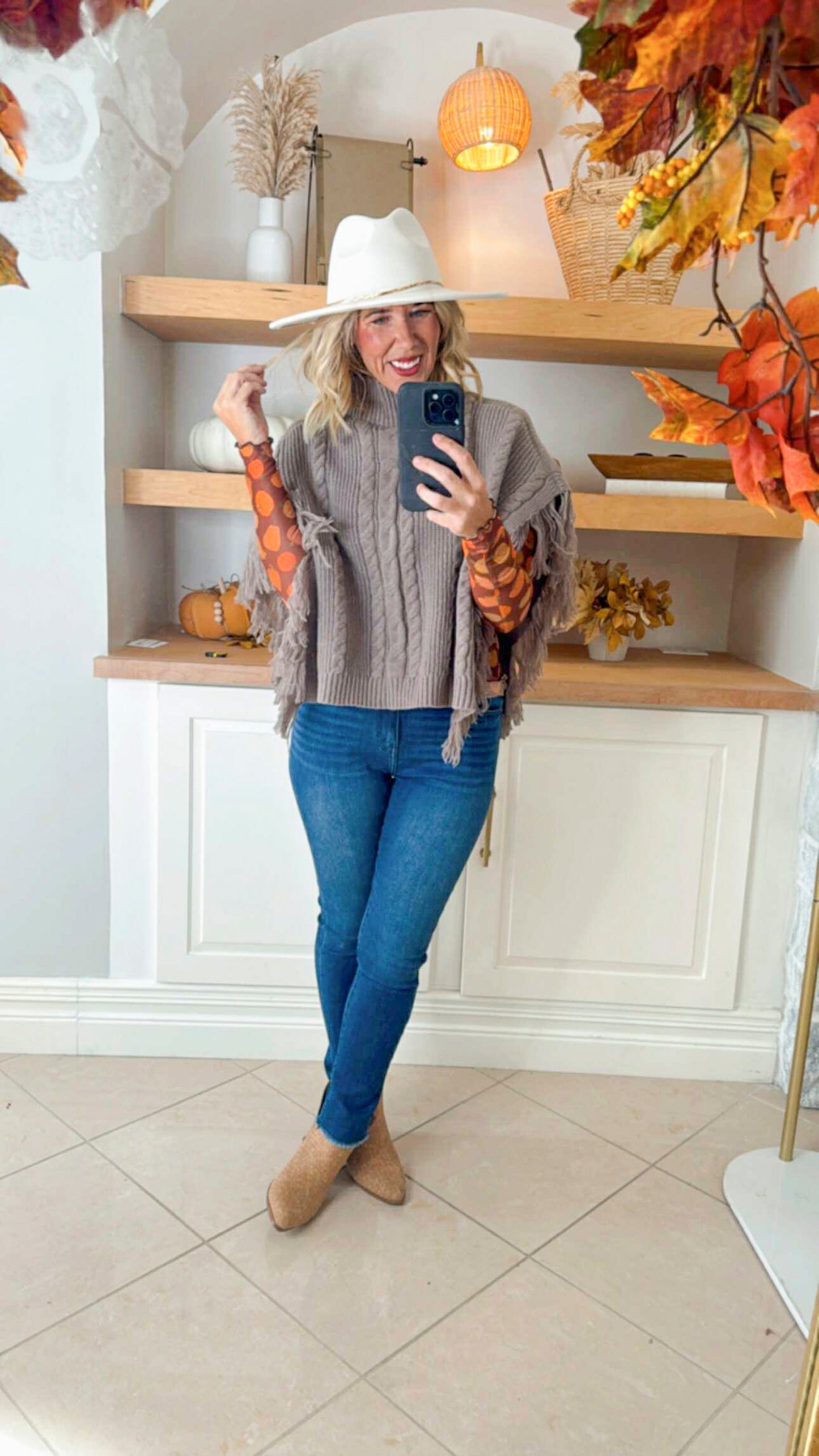 Cider - Crop Top Poncho With Tassel Trim