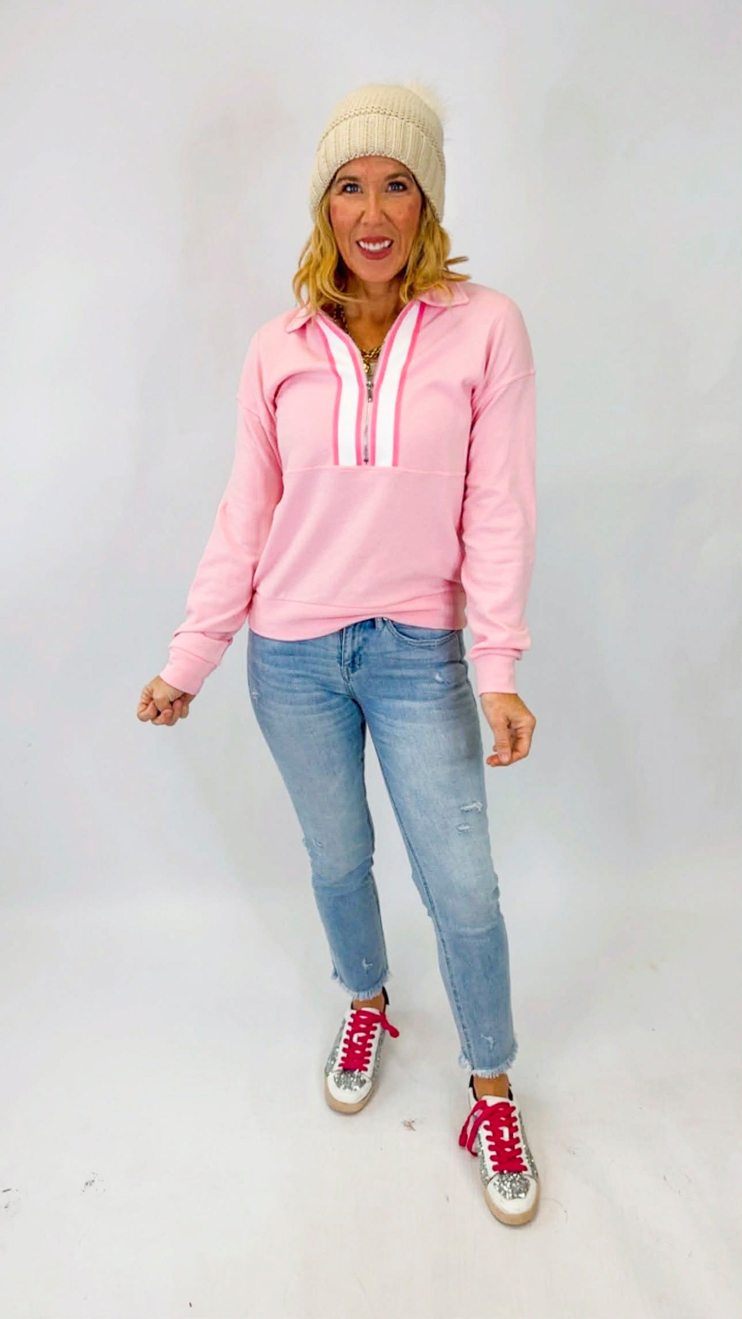The Elle Varsity Half Zip Sweatshirt