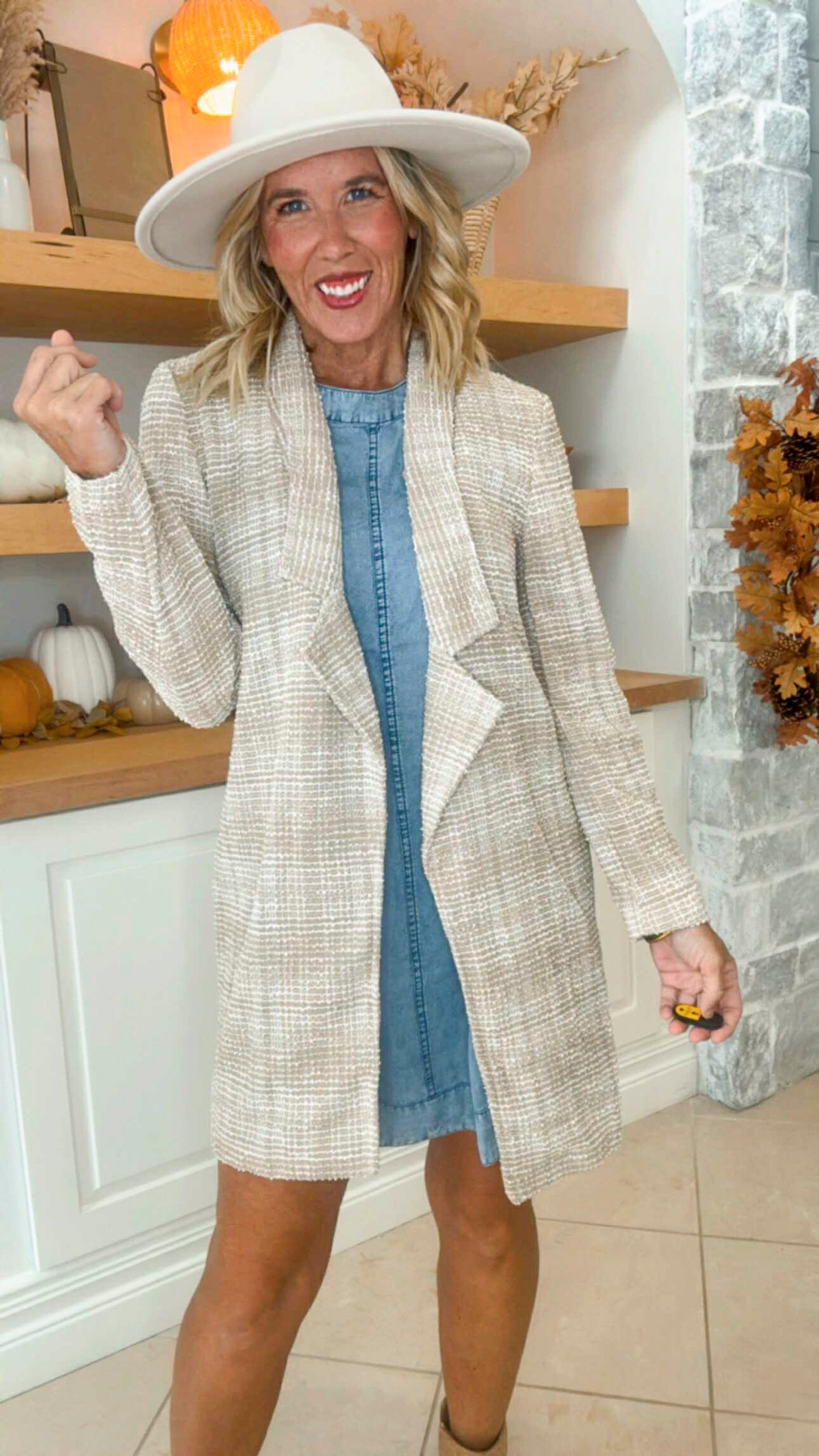 Oatmeal Open Front Midi Blazer
