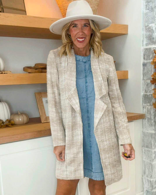 Oatmeal Open Front Midi Blazer