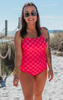 SALTY WAVE Hot Pink Checked One Piece Swimsuit