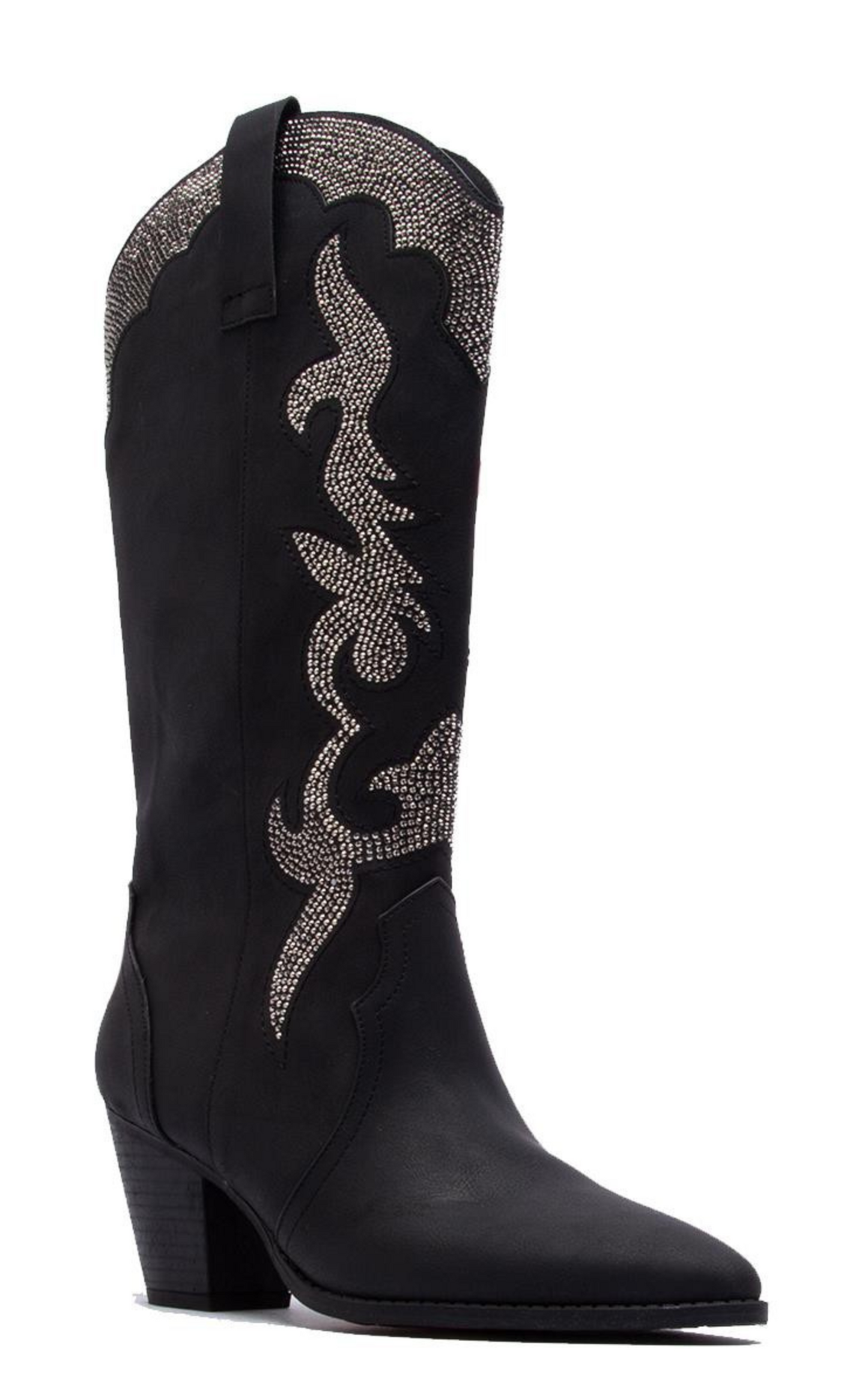 Black Block Heel Flame Knee High Boots - Final Sale