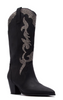 Black Block Heel Flame Knee High Boots