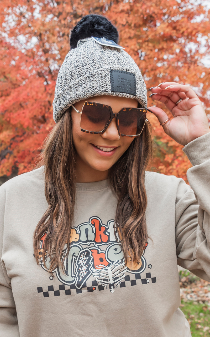 Love Your Melon Black Speckled Monochrome Pom Beanie BAD HABIT