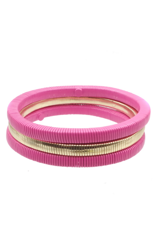 Hot Pink and Gold Set of 3 Wired Stretch Bracelets