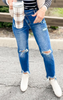 Crossover Distressed Girlfriend Denim Jeans | Risen