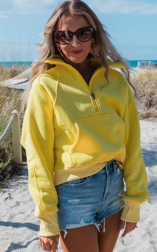 The Ava Yellow 1/2 Zip Mock Neck Sweatshirt by Salty Wav