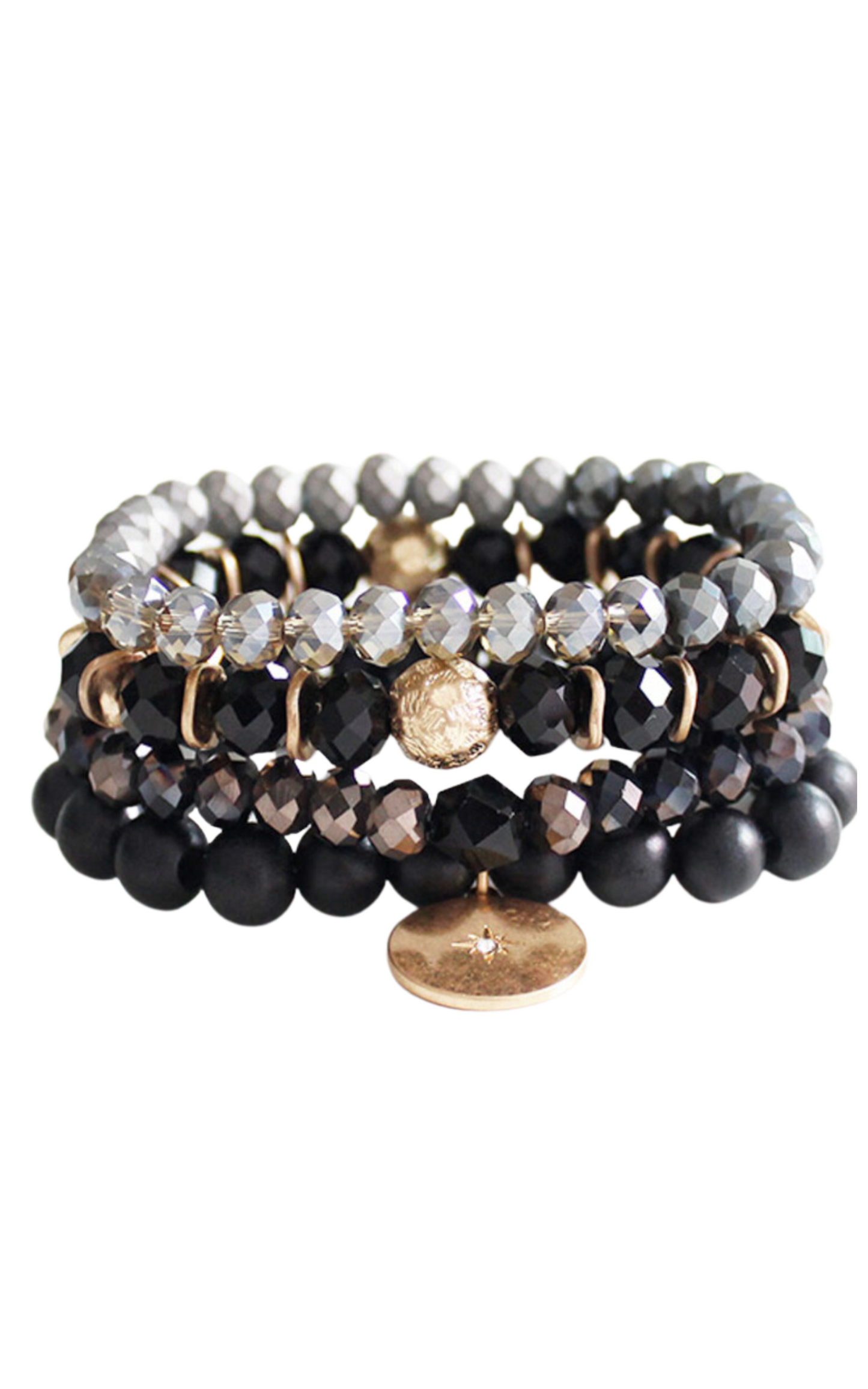 CRYSTAL WOOD BEAD STRETCH BRACELET SET