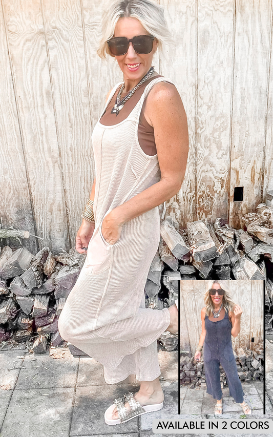 Ribbon Back Waffle Overalls | MONO B