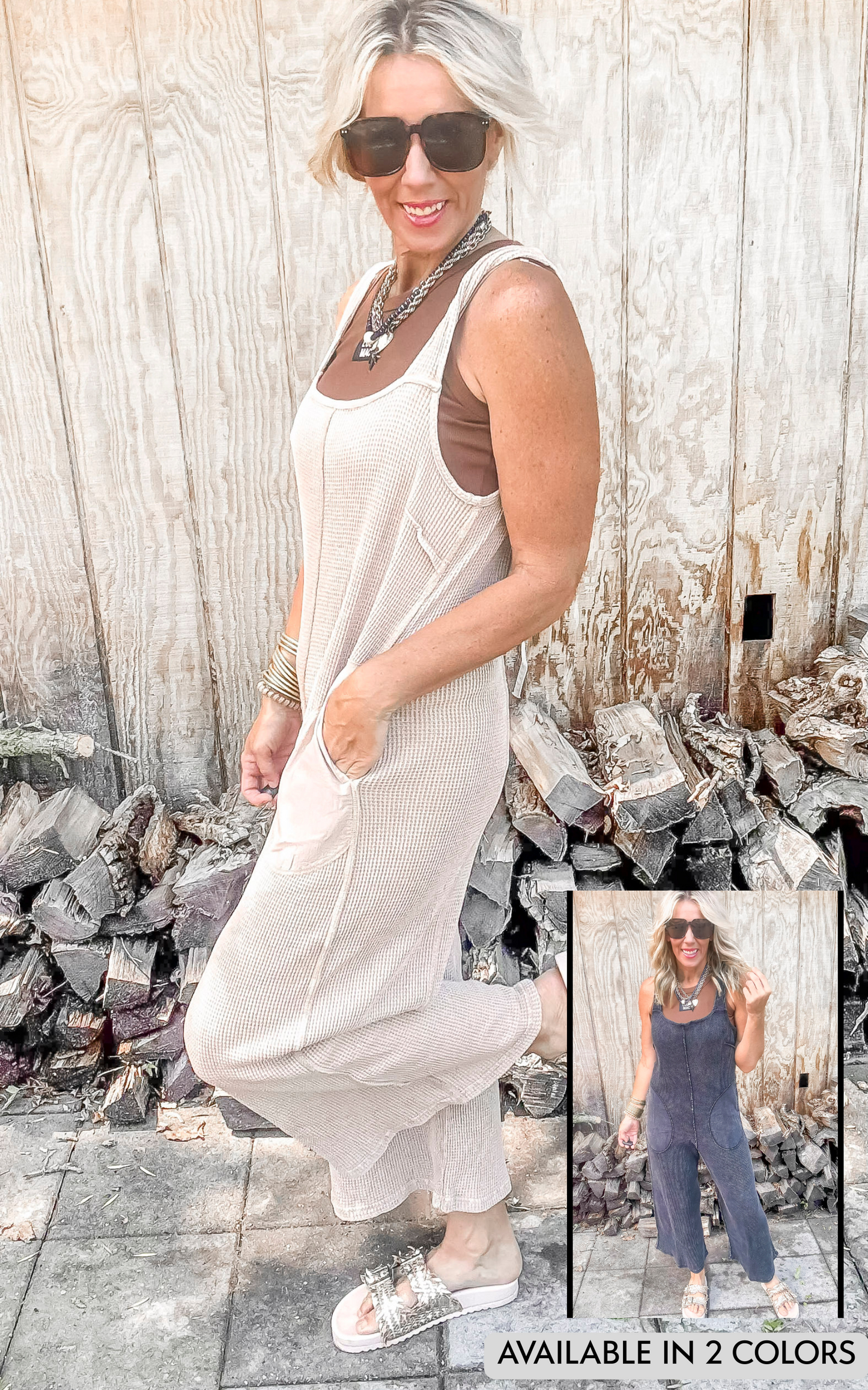 Ribbon Back Waffle Overalls | MONO B