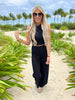 Black Crinkle Textured Cropped Top 2pc Beach Set