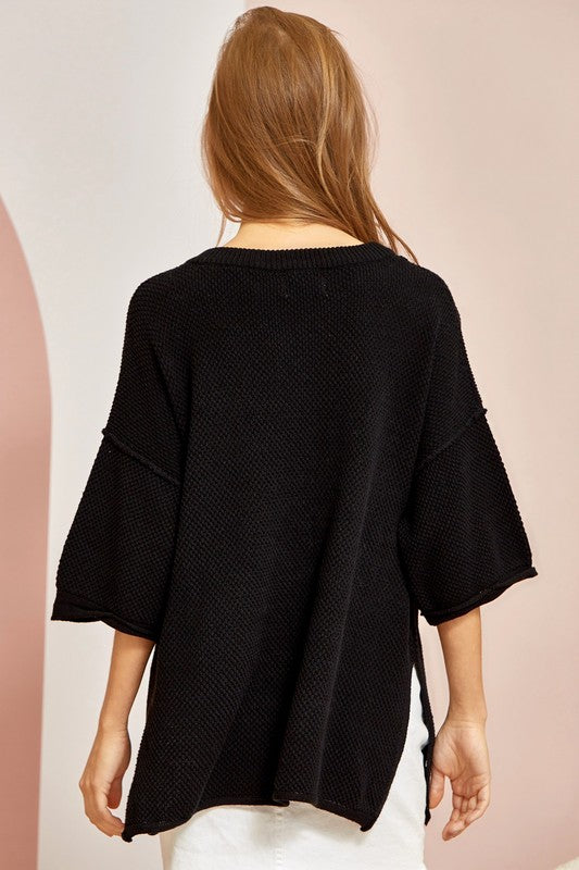 Black Knit Transitional Dolman Sweater