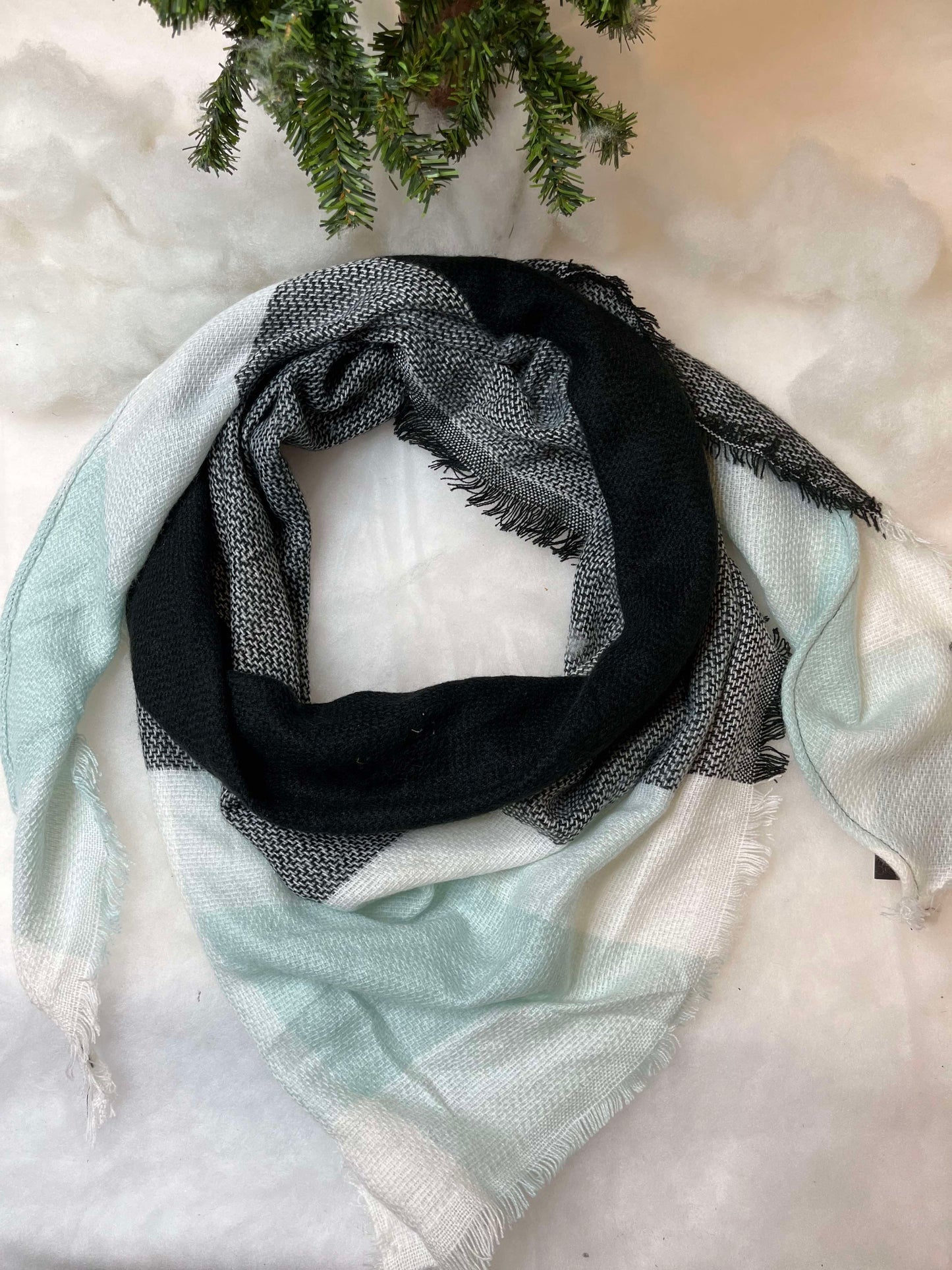 Light Blue/Black Plaid Triangle Blanket Scarf