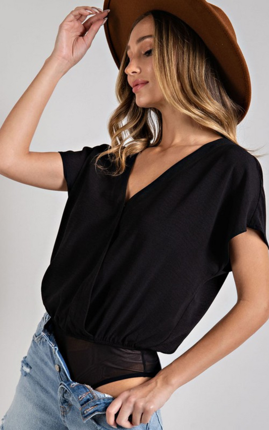 Black V-Neck Surplice Bodysuit* | FINAL SALE