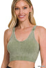 ASH OLIVE Washed Ribbed Cropped Padded Bra Tank Top