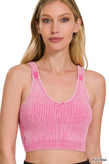 FUCHSIA Washed Ribbed Cropped Padded Bra Tank Top