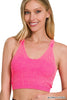 N CORAL FUCHSIA Washed Ribbed Cropped Padded Bra Tank Top
