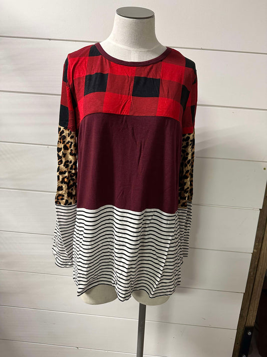 Buffalo Plaid & Leopard Colorblock Top