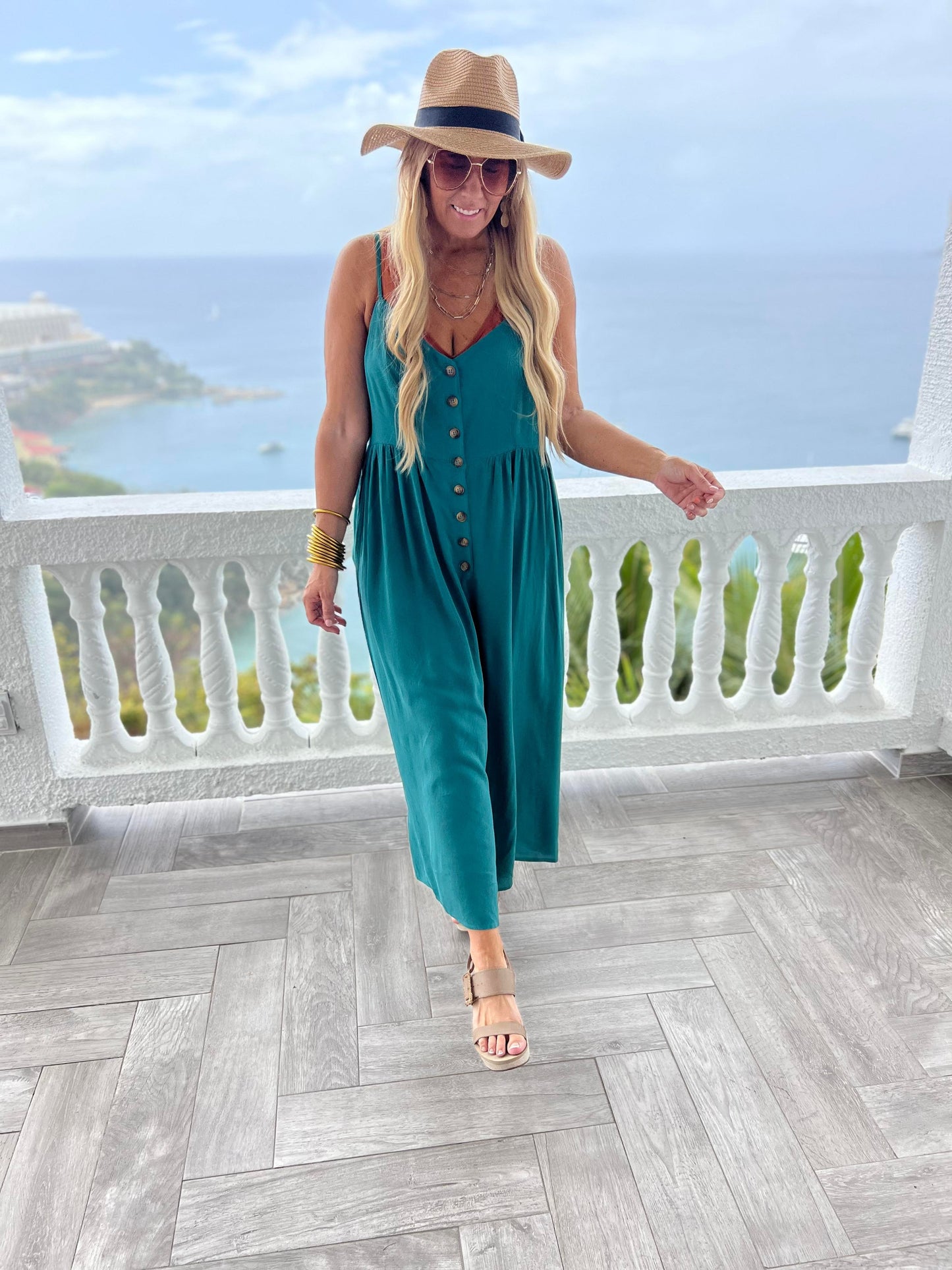 BUTTON DOWN RAYON CREPE JUMPSUIT - Virgin Island Launch