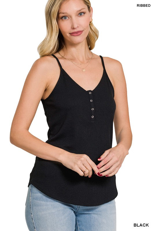 RIBBED SNAP BUTTON CLOSURE CAMI TANK TOP - Final Sale