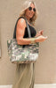Camo print Daykeeper Tote by Makeup Junkie & Bad Habit, styled for summer with neutral casuals.