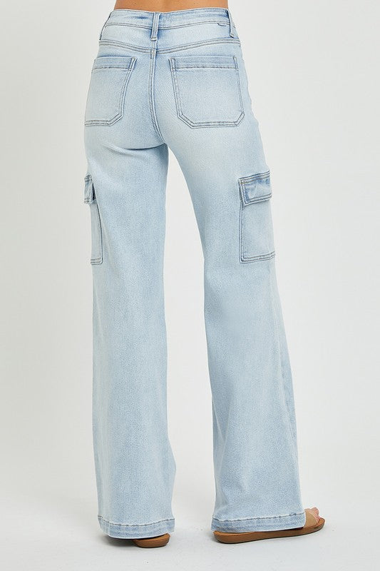 High Rise Wide Cargo Denim Jeans - Risen - Final Sale