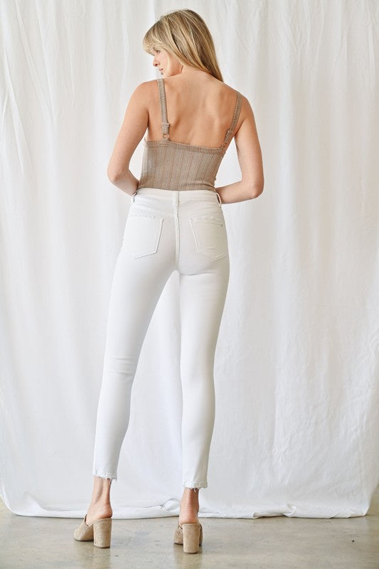 HIGH RISE ANKLE SKINNY WHITE DENIM - MICA