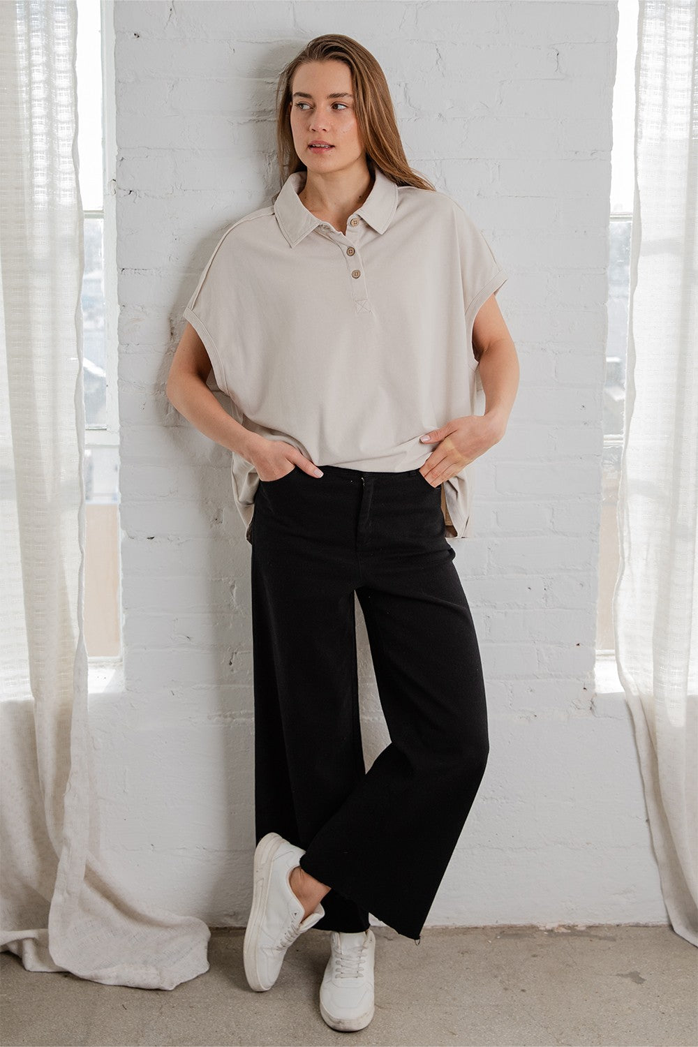 Cotton Twill Wide Leg Ankle Pant | RAE MODE