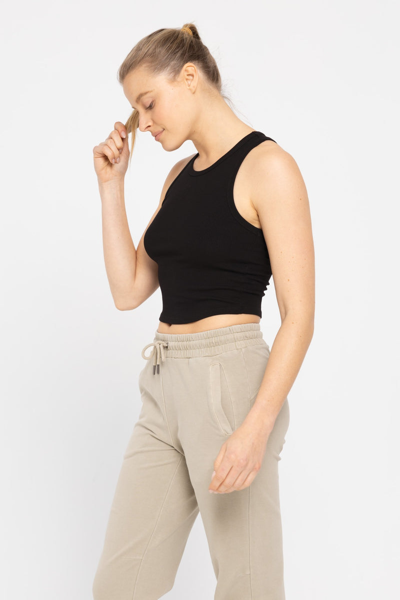 Essential Micro-Ribbed Cropped Racer Tank Top | MONO B
