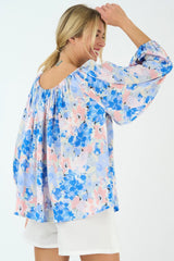 The Peony Off the Shoulder Peasant Top - Blue