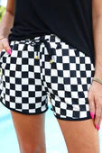Checkerboard Checkered Drawstring Everyday Shorts ( In Stock)