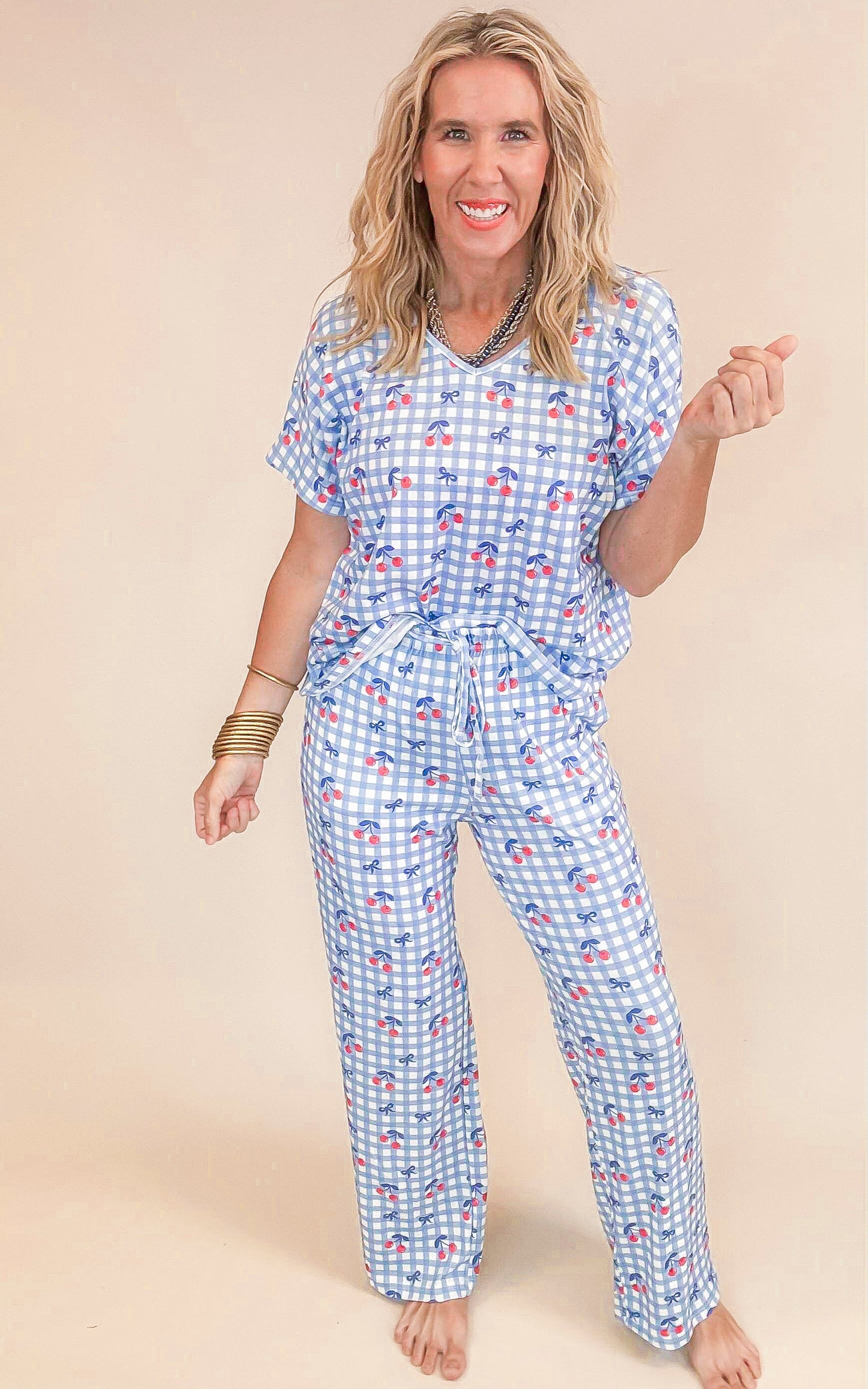 Cherry Plaid 3 Piece Pajama Set | Salty Wave